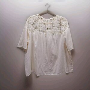 OLD NAVY Womens Ivory White Crochet Sheer Cotton Blouse XL
